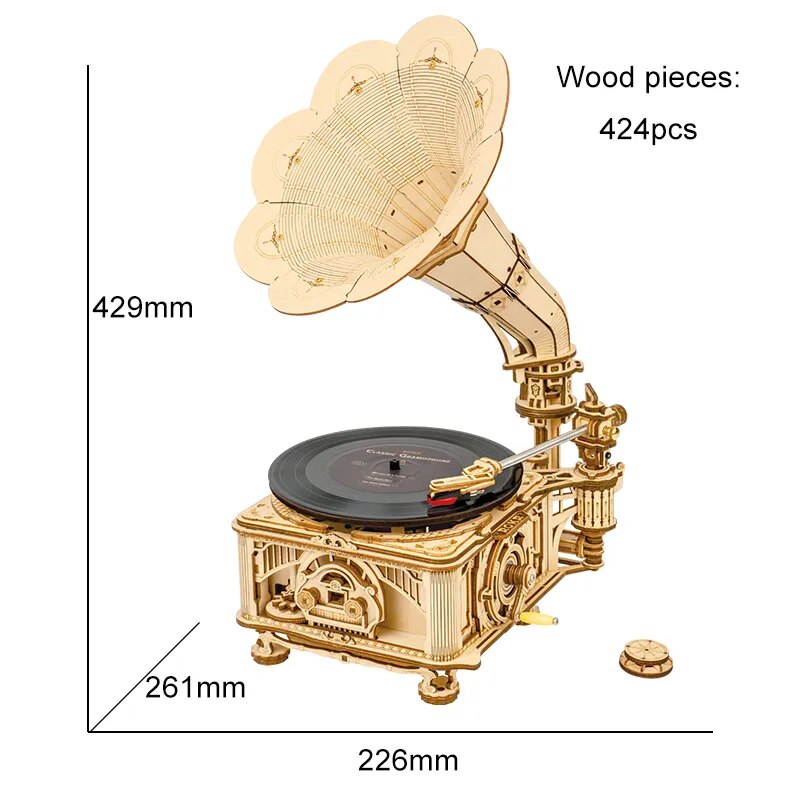 Robotime DIY Hand Crank Gramophone | ROKR Wooden Puzzle