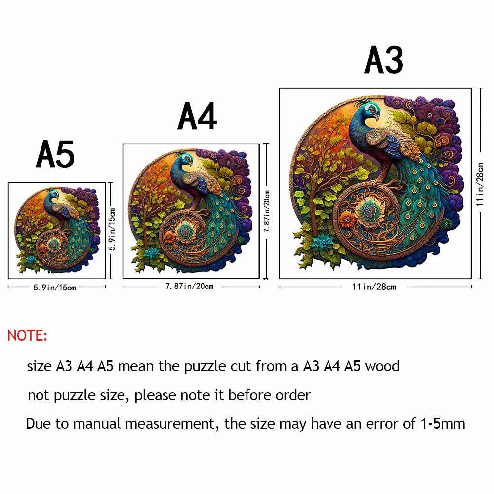 Animal Wooden Puzzle | Round Peacock Bird Wooden Puzzle | Multi-Size