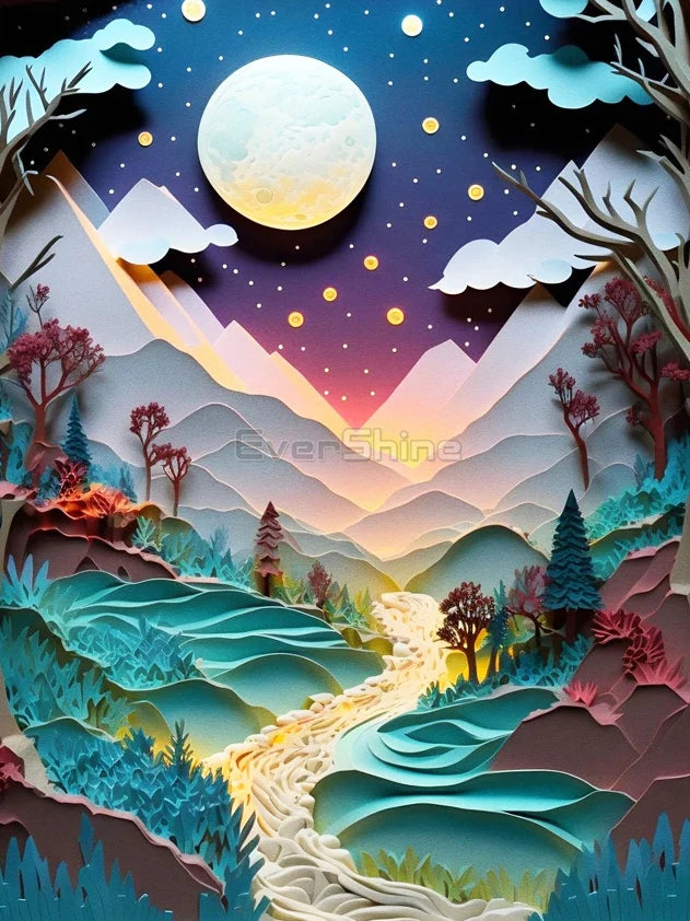 EverShine 5D DIY Diamond Painting Mountain Moon | New Arrivals Mosaic Landscape Full Craft Kit