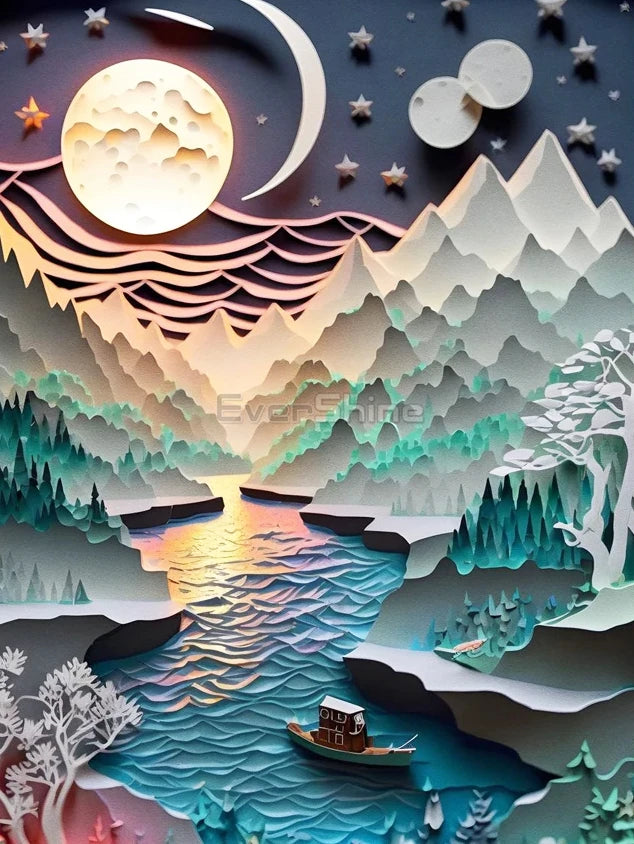 EverShine 5D DIY Diamond Painting Mountain Moon | New Arrivals Mosaic Landscape Full Craft Kit