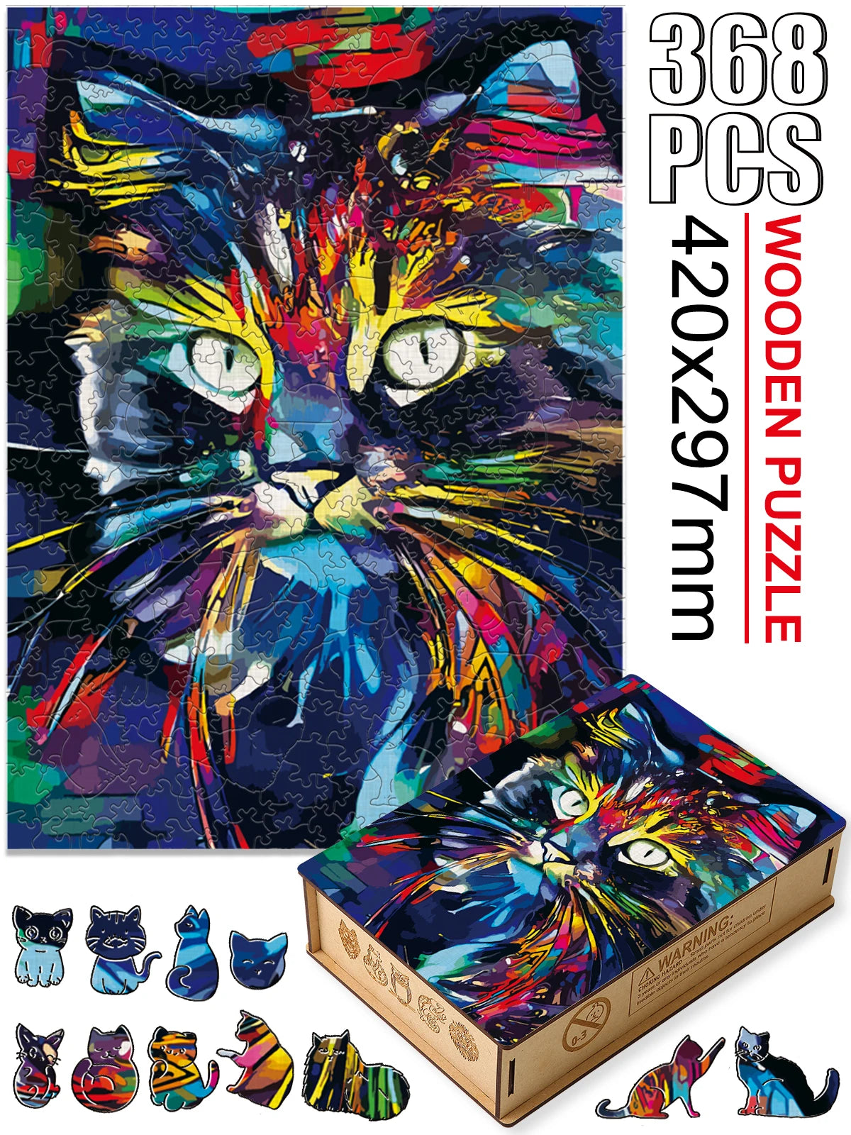 Kitty Puzzle | Wooden Animal Jigsaw Puzzles For Kids Adults | 368 Pieces