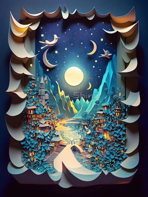 EverShine 5D DIY Diamond Painting Mountain Moon | New Arrivals Mosaic Landscape Full Craft Kit