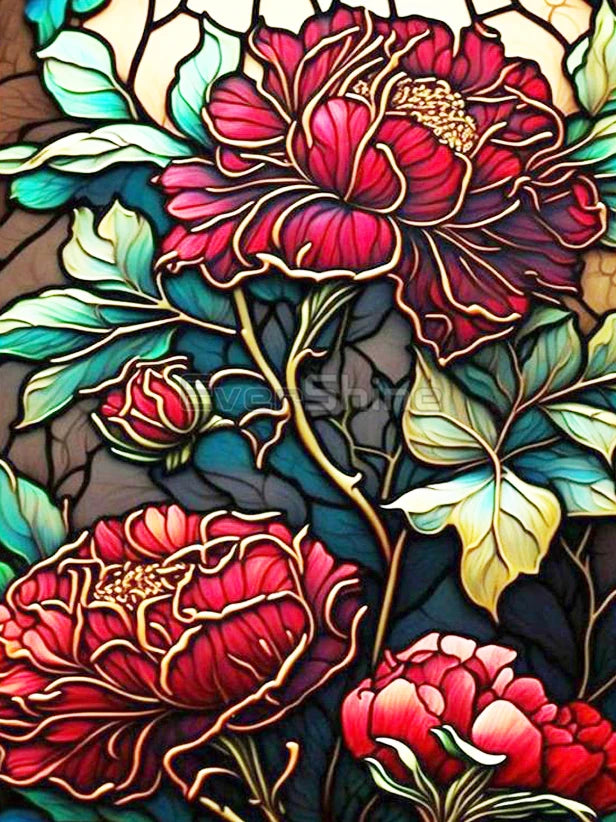 EverShine 5D Diamond Painting Rose Lotus Stained Glass | Flower Diamond Painting Art