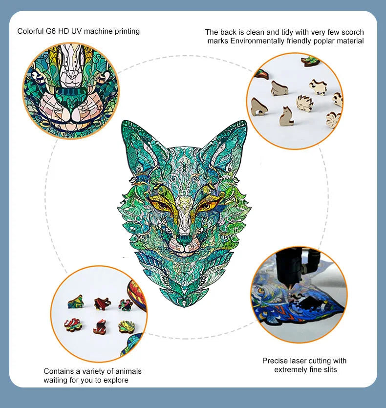 Animal Puzzle Jigsaw for Adults Fox | Wooden Educational Games Puzzle | DIY Holiday Gift Interactive Games Educational Toys