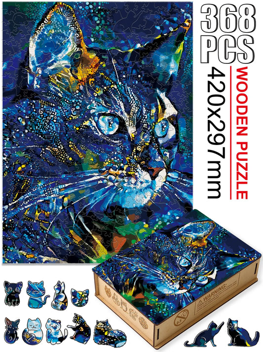 Kitty Puzzle | Wooden Animal Jigsaw Puzzles For Kids Adults | 368 Pieces