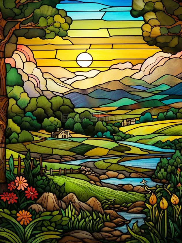 EverShine Diamond Painting Tree Mountain Full Drill Craft Kit |Scenery Nature Diamond Mosaic Stained Glass | Wall Art