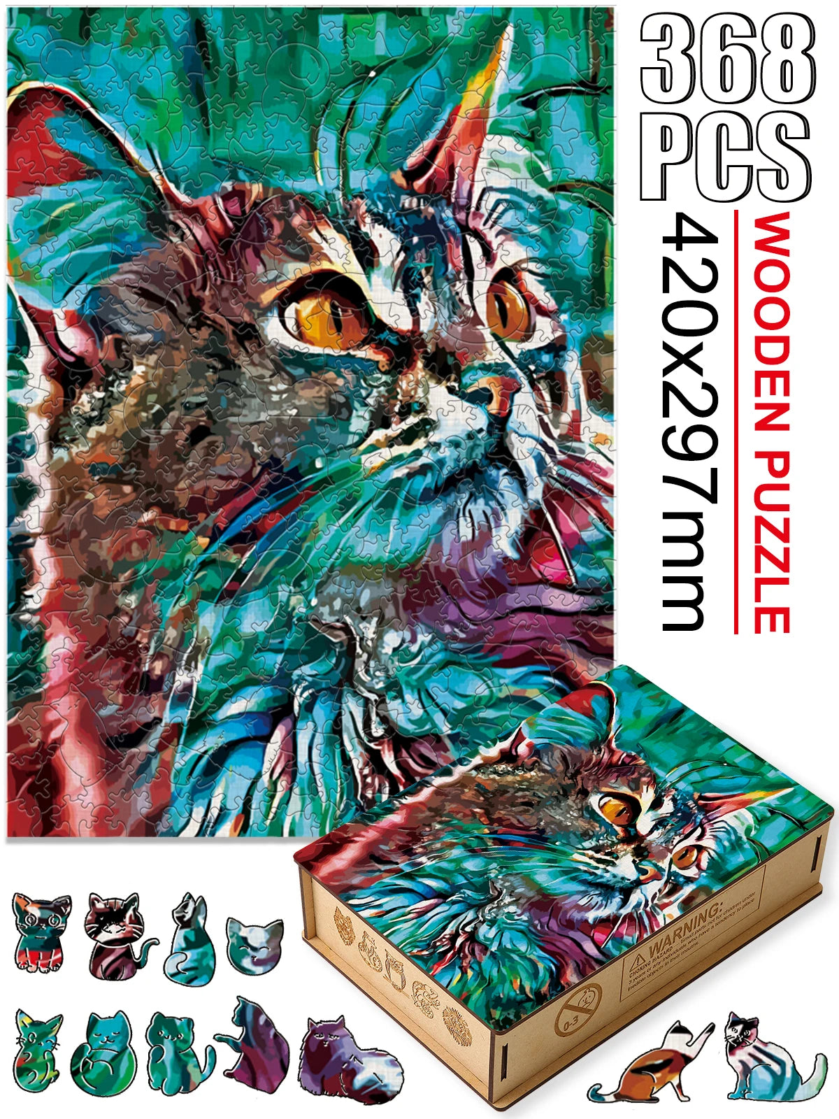 Kitty Puzzle | Wooden Animal Jigsaw Puzzles For Kids Adults | 368 Pieces