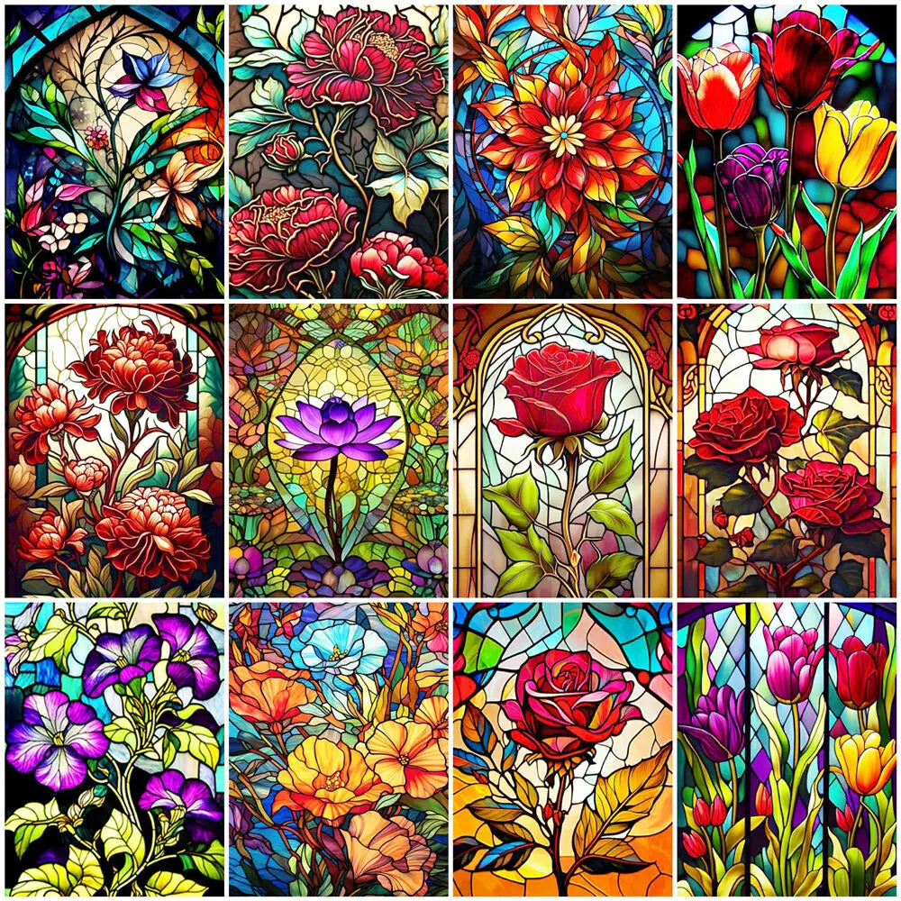 EverShine 5D Diamond Painting Rose Lotus Stained Glass | Flower Diamond Painting Art