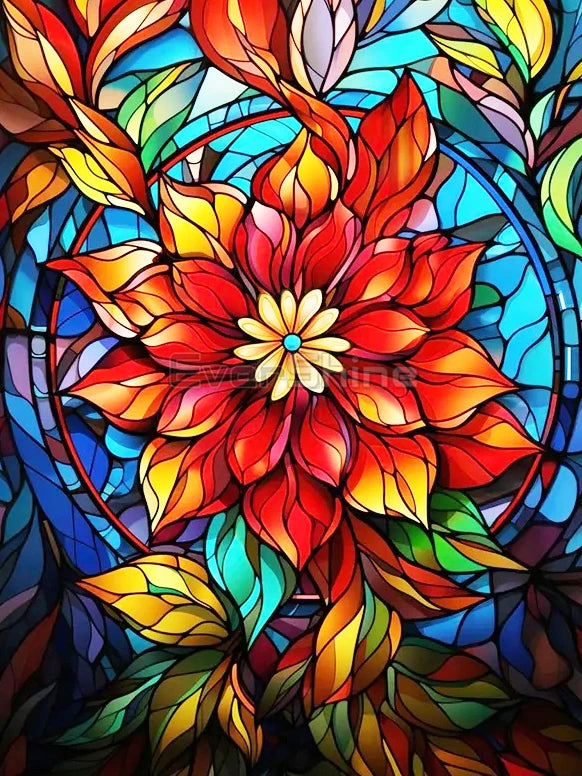 EverShine 5D Diamond Painting Rose Lotus Stained Glass | Flower Diamond Painting Art