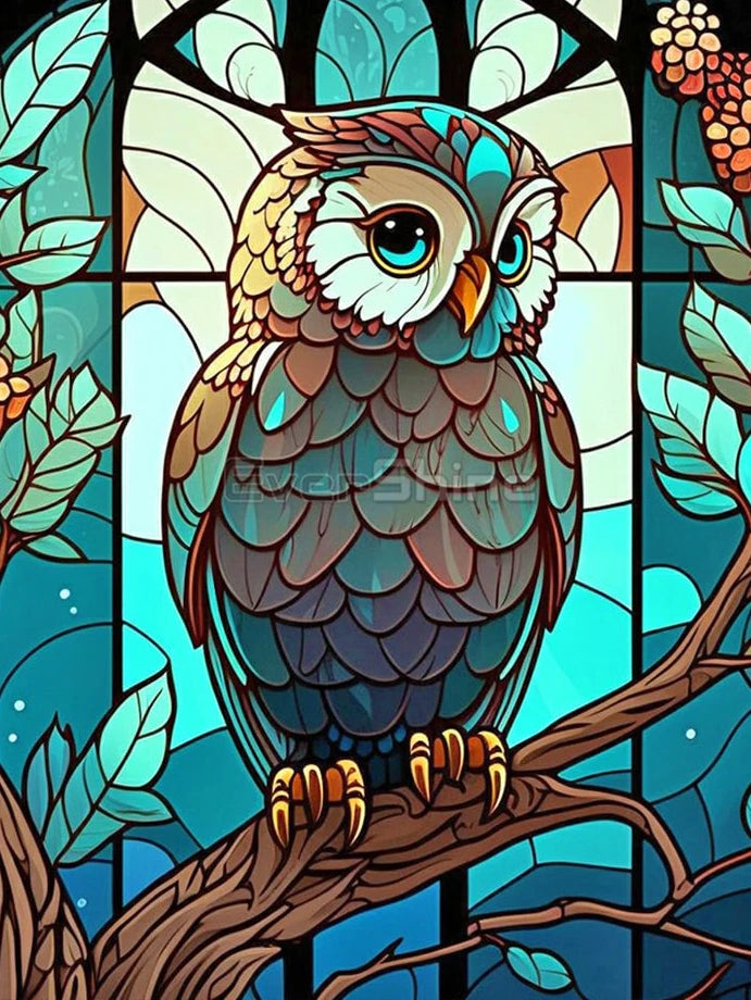 EverShine Stained Glass Art Diamond Painting Owl | DIY Hobby Painting Animal New Collection 2024 Mosaic | Wall Decor