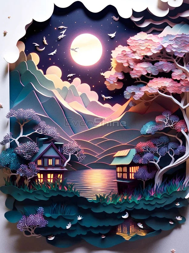 EverShine 5D DIY Diamond Painting Mountain Moon | New Arrivals Mosaic Landscape Full Craft Kit