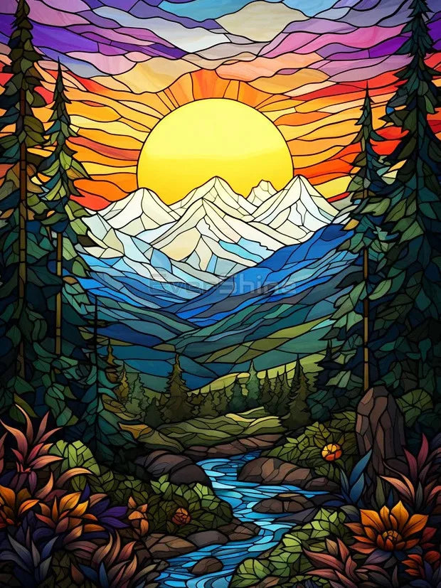 EverShine Diamond Painting Tree Mountain Full Drill Craft Kit |Scenery Nature Diamond Mosaic Stained Glass | Wall Art