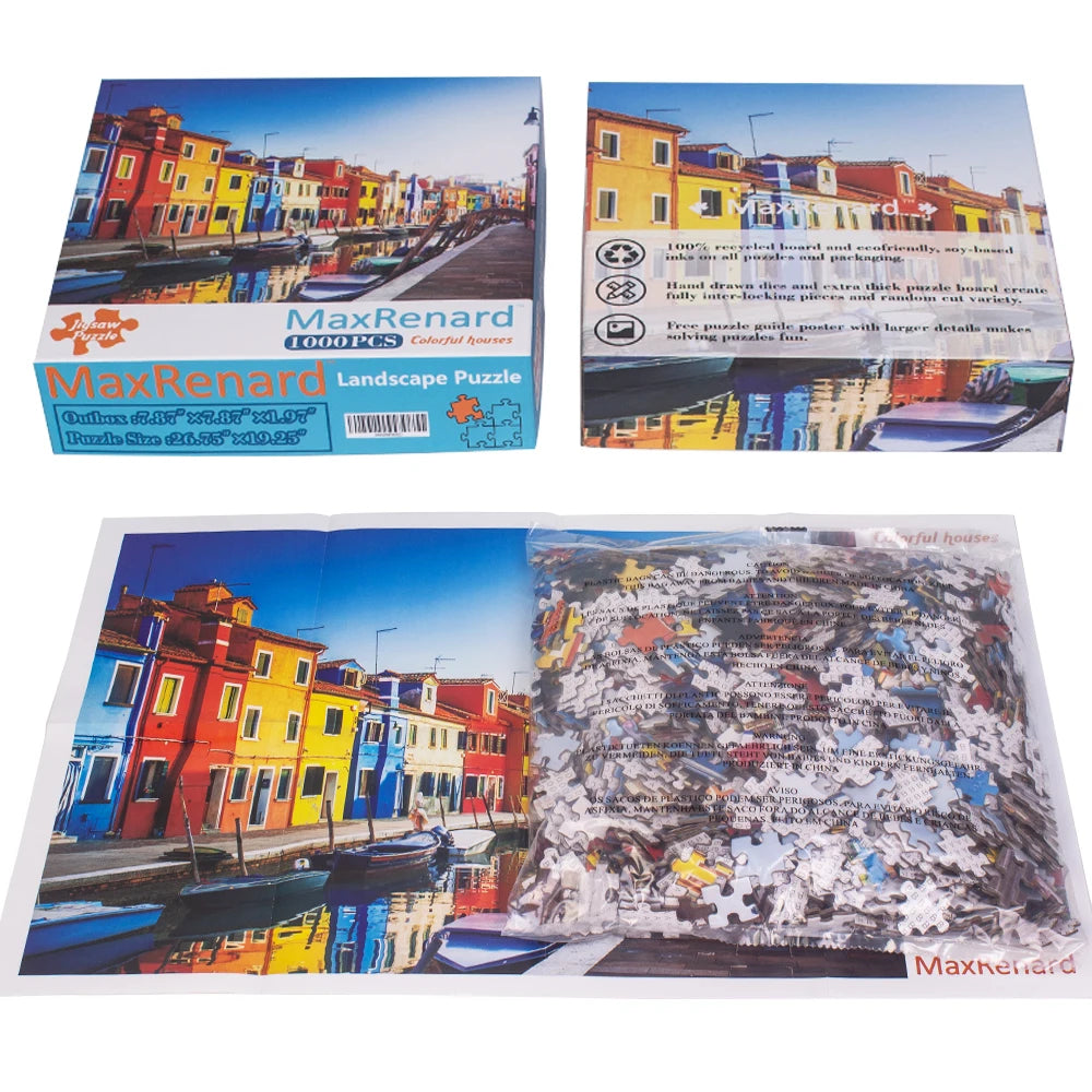 MaxRenard Jigsaw Puzzle 1000 Pieces | Venice Burano Island | Paper Material