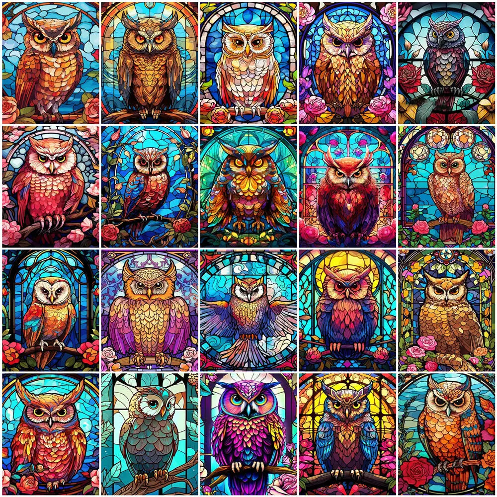 EverShine Stained Glass Art Diamond Painting Owl | DIY Hobby Painting Animal New Collection 2024 Mosaic | Wall Decor