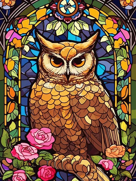 EverShine Stained Glass Art Diamond Painting Owl | DIY Hobby Painting Animal New Collection 2024 Mosaic | Wall Decor