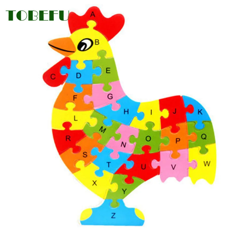 English Letter Building Block Wood Animal Jigsaw Puzzle |Children Cognition Intelligence Toy for Toddlers |Early Educational Gifts