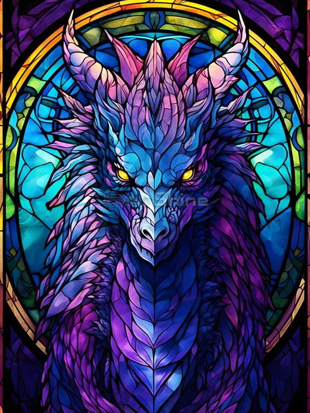 EverShine Stained Glass Art Diamond Painting Dragon | Full Square Drill Mosaic Animal | Wall Decor