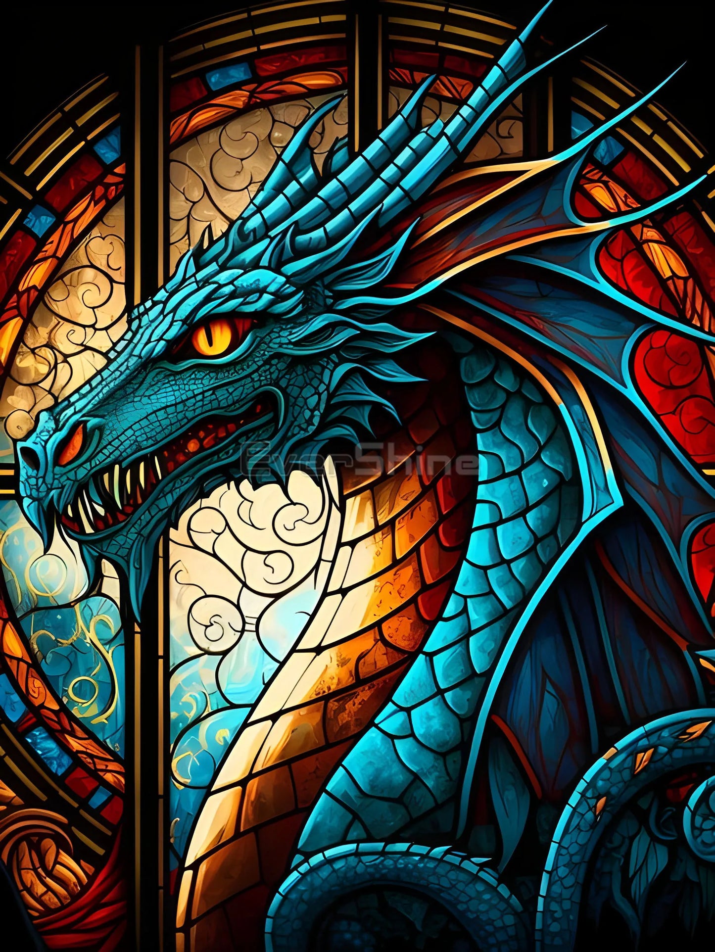 EverShine Stained Glass Art Diamond Painting Dragon | Full Square Drill Mosaic Animal | Wall Decor