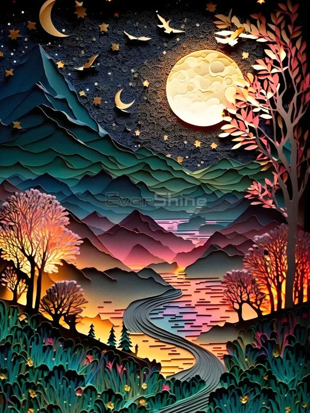 EverShine 5D DIY Diamond Painting Mountain Moon | New Arrivals Mosaic Landscape Full Craft Kit