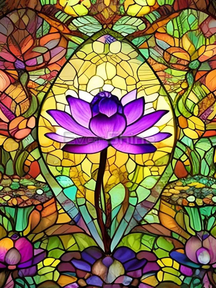 EverShine 5D Diamond Painting Rose Lotus Stained Glass | Flower Diamond Painting Art