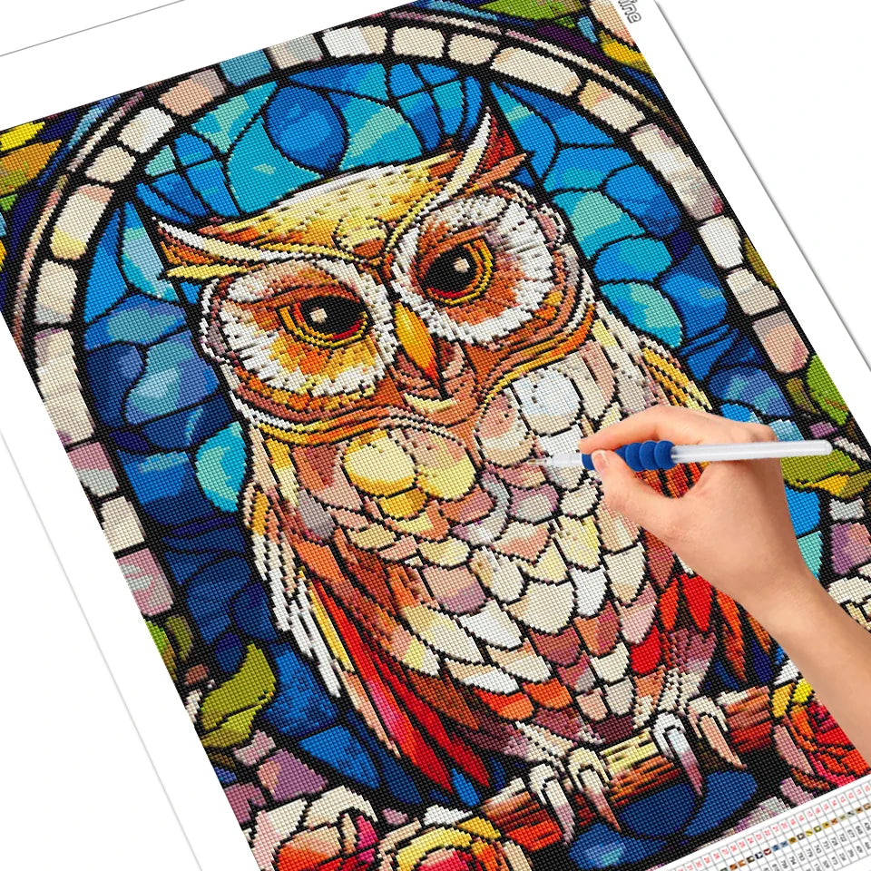 EverShine Stained Glass Art Diamond Painting Owl | DIY Hobby Painting Animal New Collection 2024 Mosaic | Wall Decor