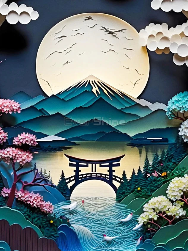 EverShine 5D DIY Diamond Painting Mountain Moon | New Arrivals Mosaic Landscape Full Craft Kit