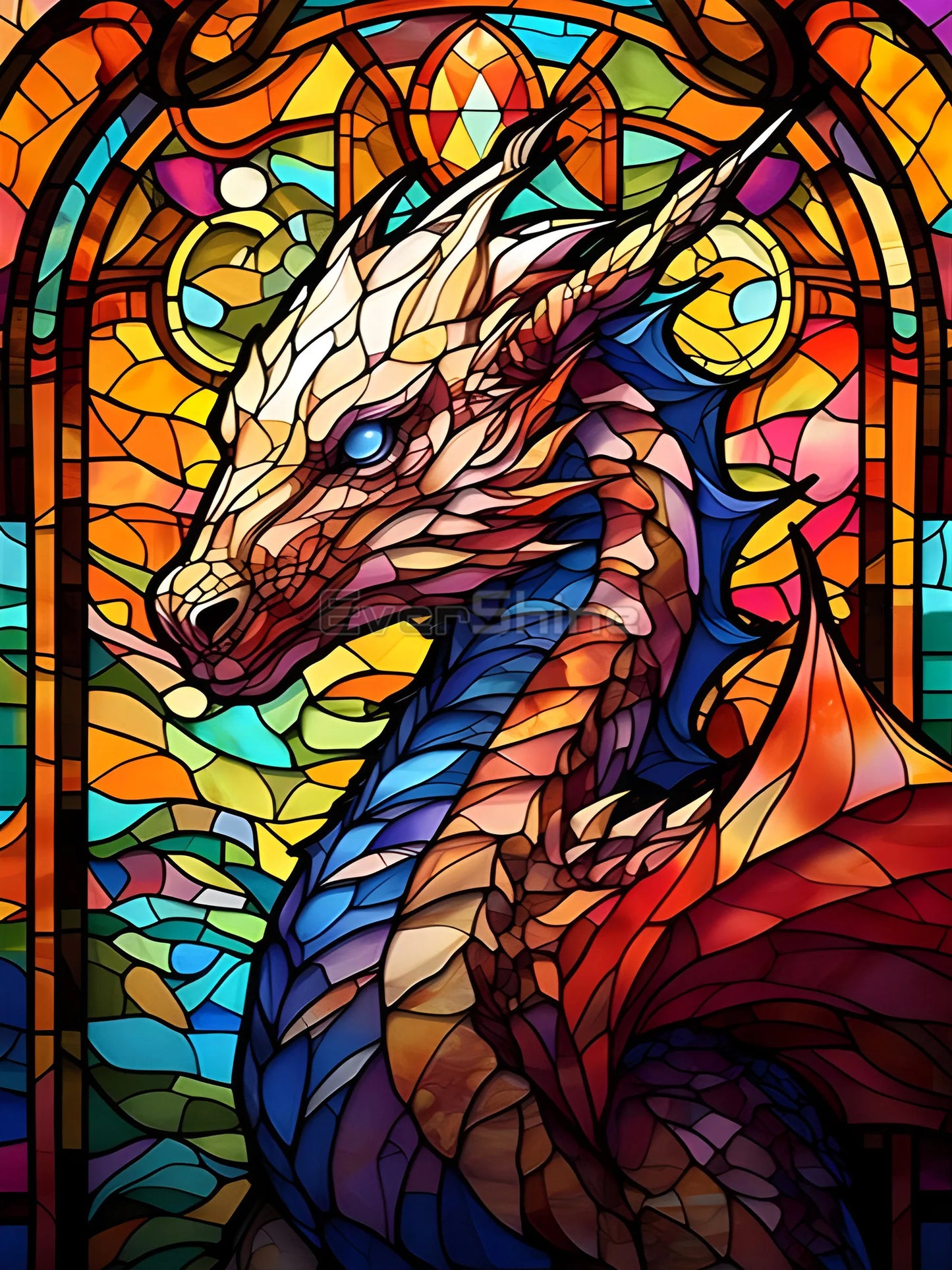 EverShine Stained Glass Art Diamond Painting Dragon | Full Square Drill Mosaic Animal | Wall Decor