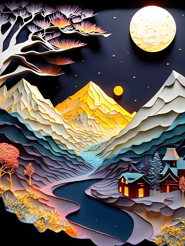 EverShine 5D DIY Diamond Painting Mountain Moon | New Arrivals Mosaic Landscape Full Craft Kit