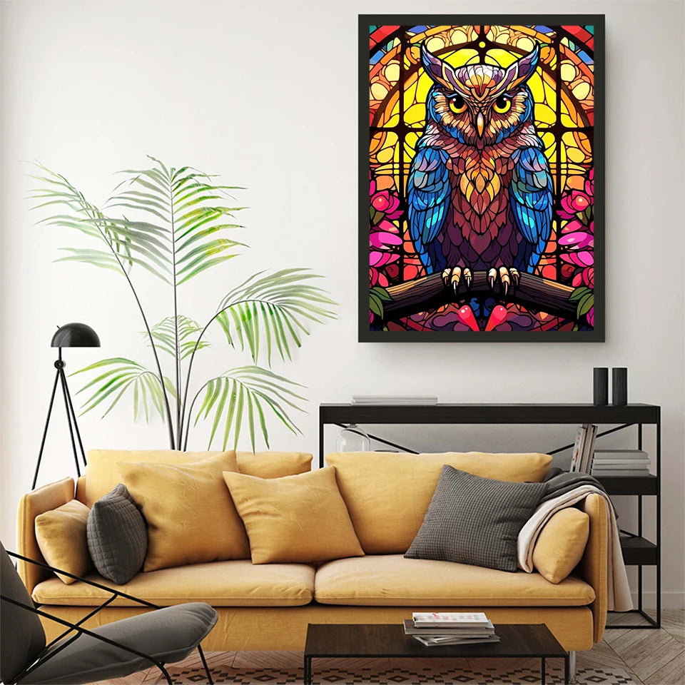 EverShine Stained Glass Art Diamond Painting Owl | DIY Hobby Painting Animal New Collection 2024 Mosaic | Wall Decor