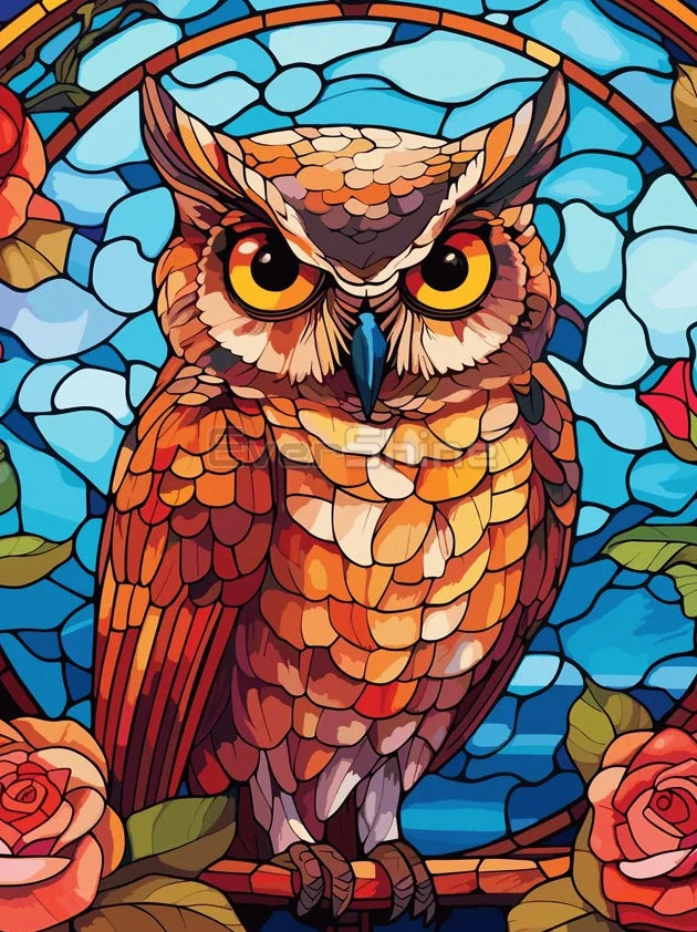 EverShine Stained Glass Art Diamond Painting Owl | DIY Hobby Painting Animal New Collection 2024 Mosaic | Wall Decor