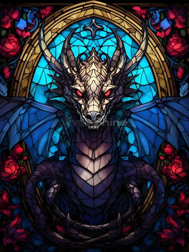 EverShine Stained Glass Art Diamond Painting Dragon | Full Square Drill Mosaic Animal | Wall Decor