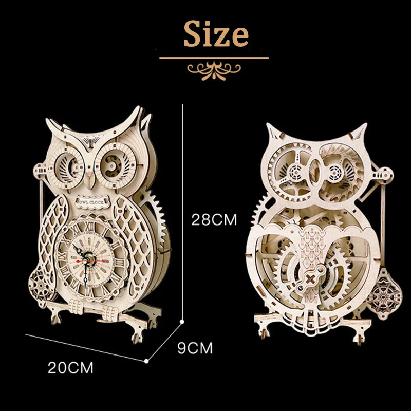 3D DIY Wooden Puzzle | Jigsaw Owl Pendulum Vintage Clock Model | Block Kits