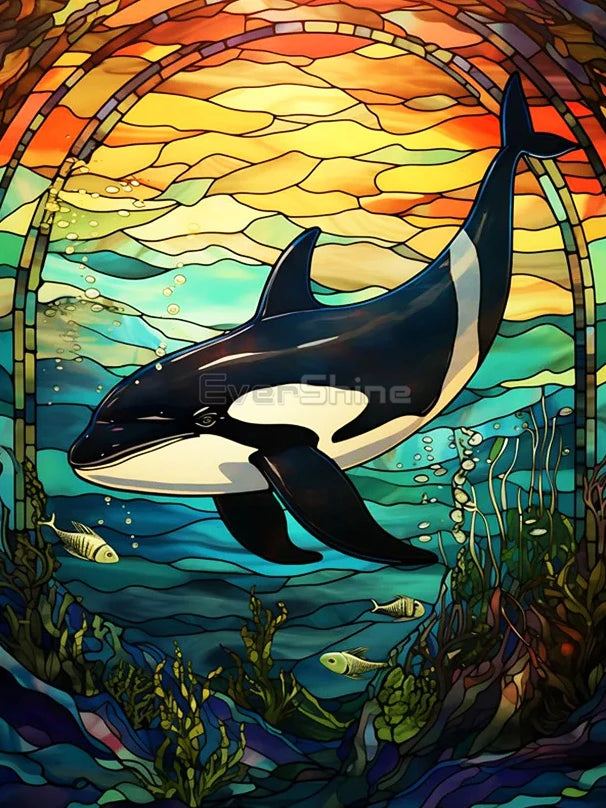 EverShine Full Square Drill Diamond Mosaic Sea Animal | Diamond Painting Stained Glass Art |Embroidery Dolphin Wall Decor