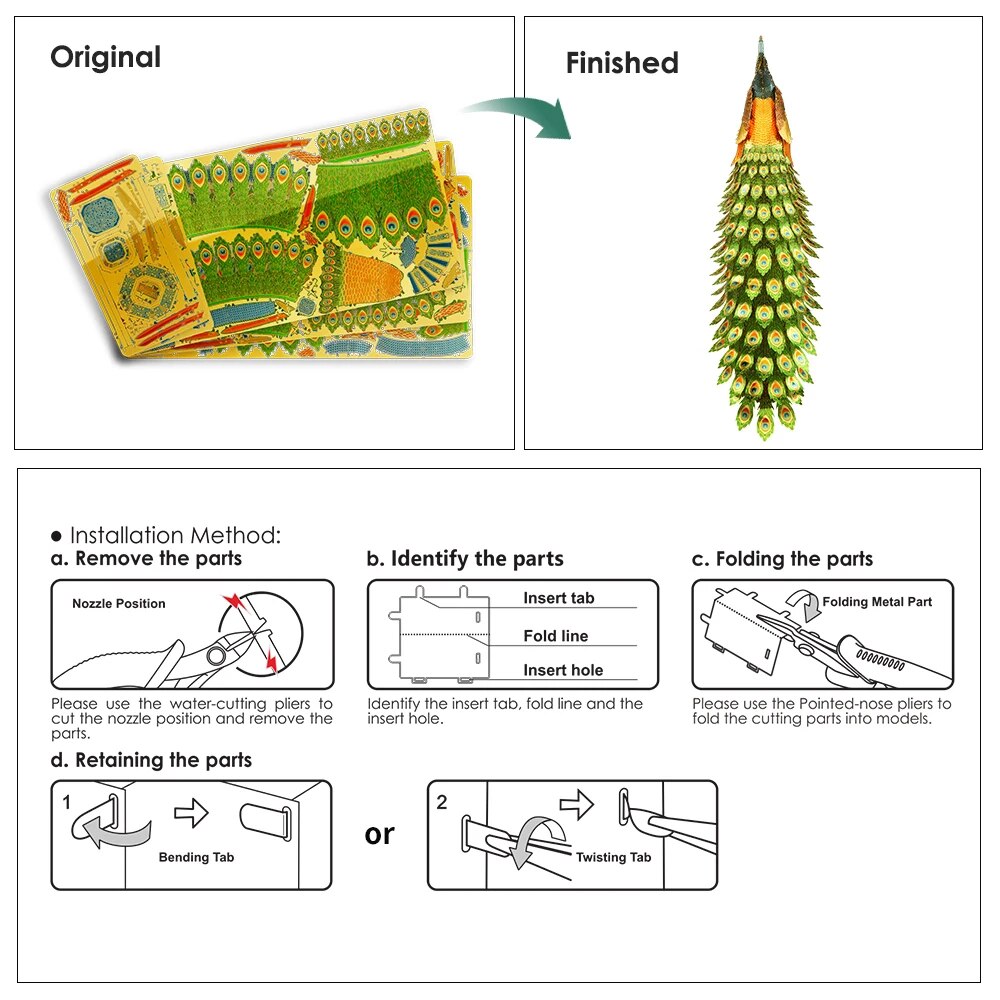 Piececool 3D Puzzle Jigsaw | Peacock DIY Metal Model