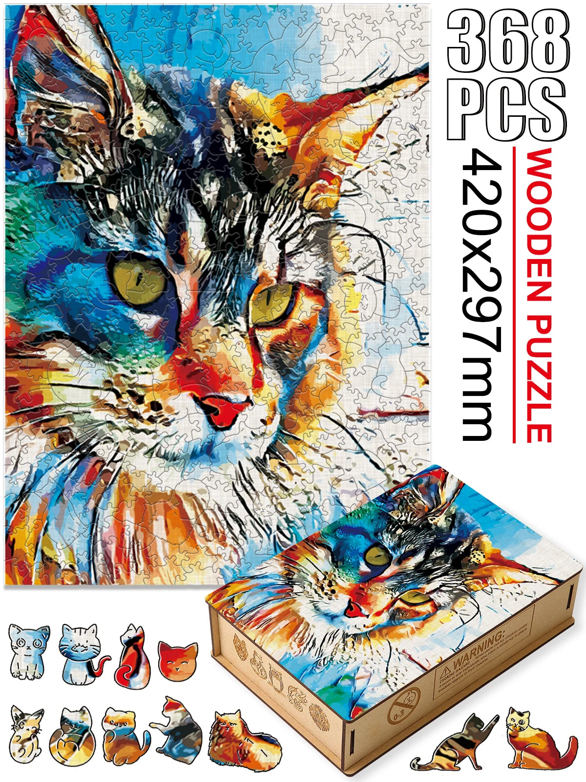 Kitty Puzzle | Wooden Animal Jigsaw Puzzles For Kids Adults | 368 Pieces