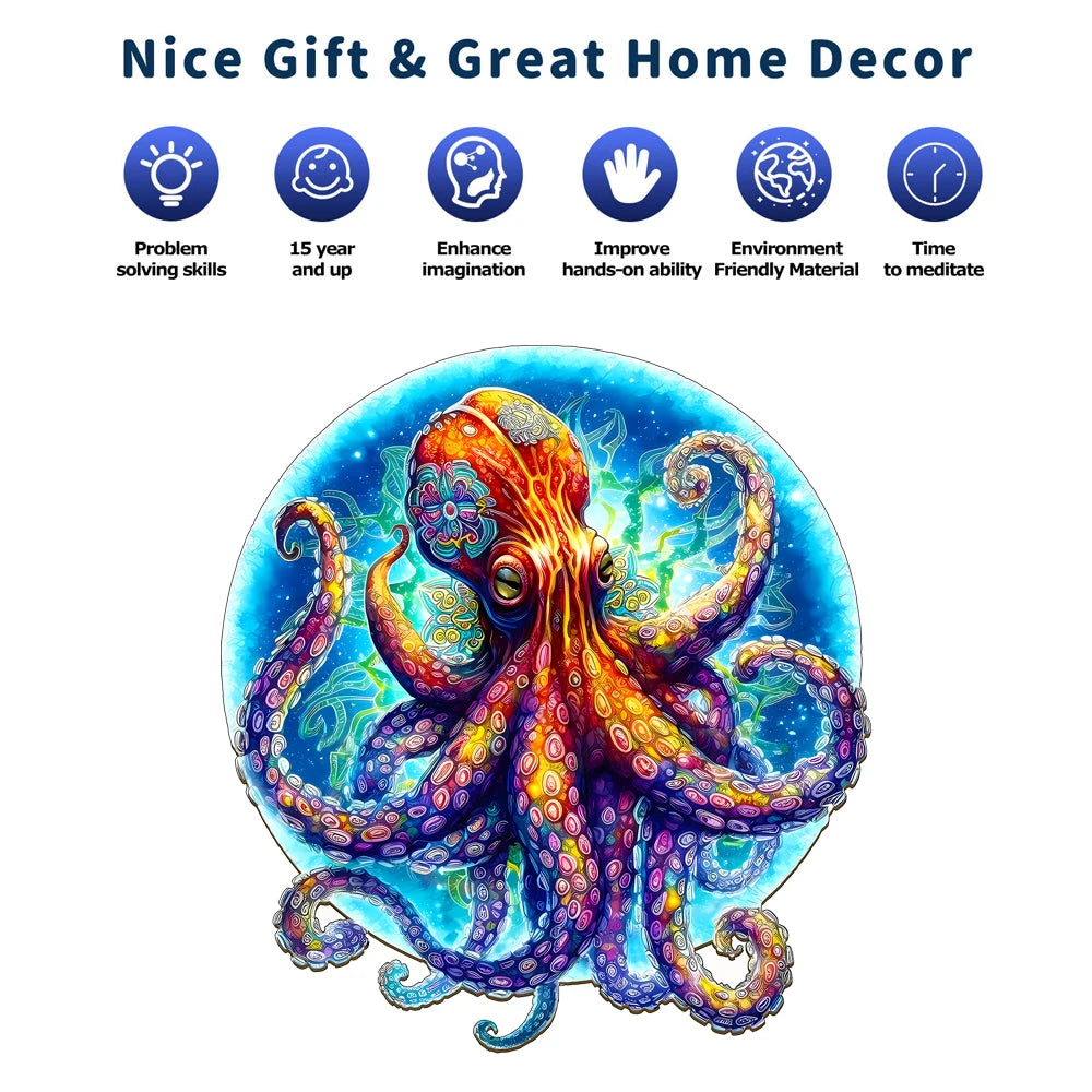 Giant Octopus Wooden Puzzle for Jigsaw Lover | Unique Stress Relieving Toys