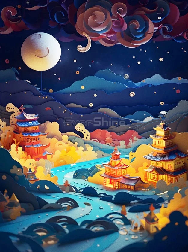 EverShine 5D DIY Diamond Painting Mountain Moon | New Arrivals Mosaic Landscape Full Craft Kit