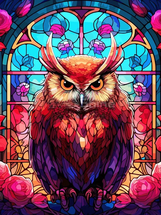 EverShine Stained Glass Art Diamond Painting Owl | DIY Hobby Painting Animal New Collection 2024 Mosaic | Wall Decor