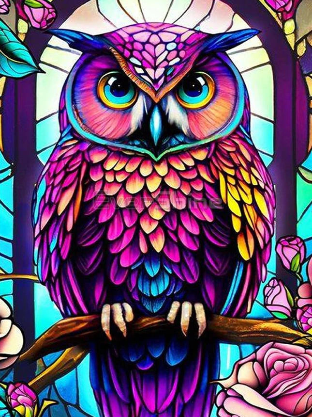 EverShine Stained Glass Art Diamond Painting Owl | DIY Hobby Painting Animal New Collection 2024 Mosaic | Wall Decor