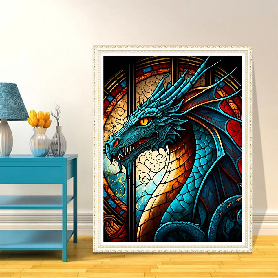 EverShine Stained Glass Art Diamond Painting Dragon | Full Square Drill Mosaic Animal | Wall Decor