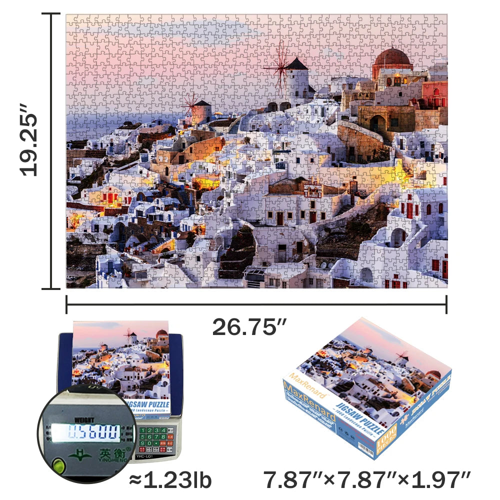 MaxRenard Jigsaw Puzzle | 1000 Pieces Landscape Santorini | Hand-Eye Coordination