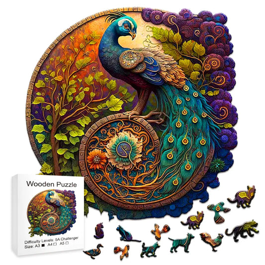 Animal Wooden Puzzle | Round Peacock Bird Wooden Puzzle | Multi-Size