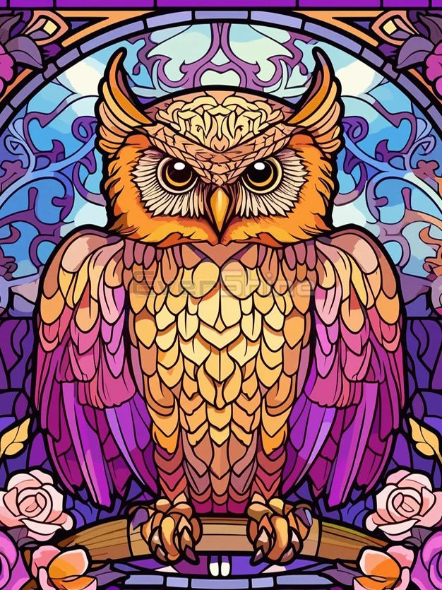 EverShine Stained Glass Art Diamond Painting Owl | DIY Hobby Painting Animal New Collection 2024 Mosaic | Wall Decor