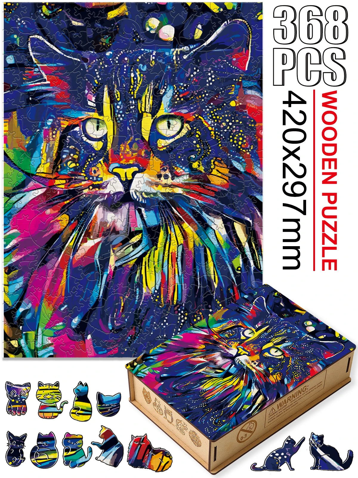 Kitty Puzzle | Wooden Animal Jigsaw Puzzles For Kids Adults | 368 Pieces