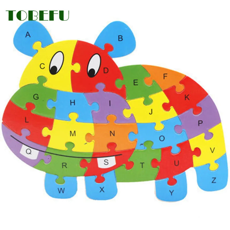 English Letter Building Block Wood Animal Jigsaw Puzzle |Children Cognition Intelligence Toy for Toddlers |Early Educational Gifts