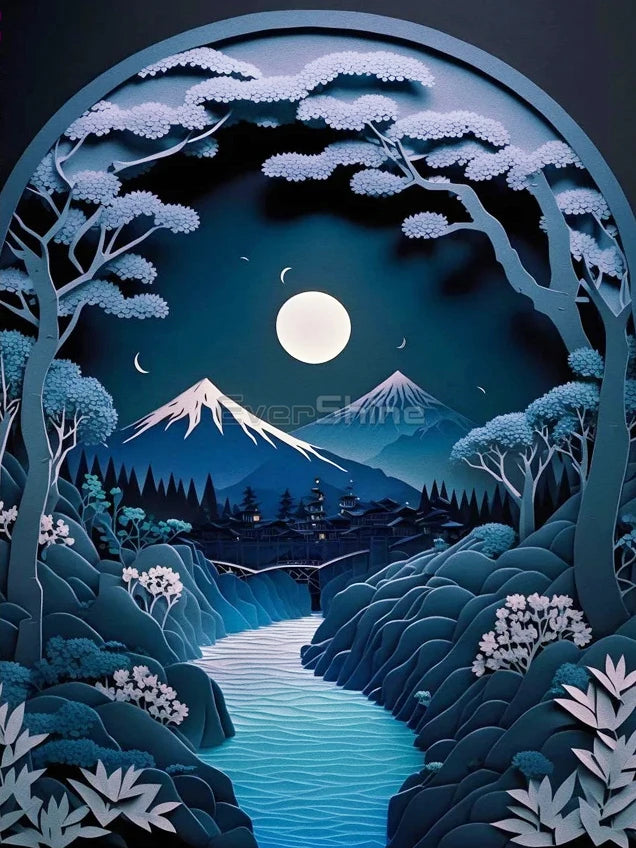 EverShine 5D DIY Diamond Painting Mountain Moon | New Arrivals Mosaic Landscape Full Craft Kit