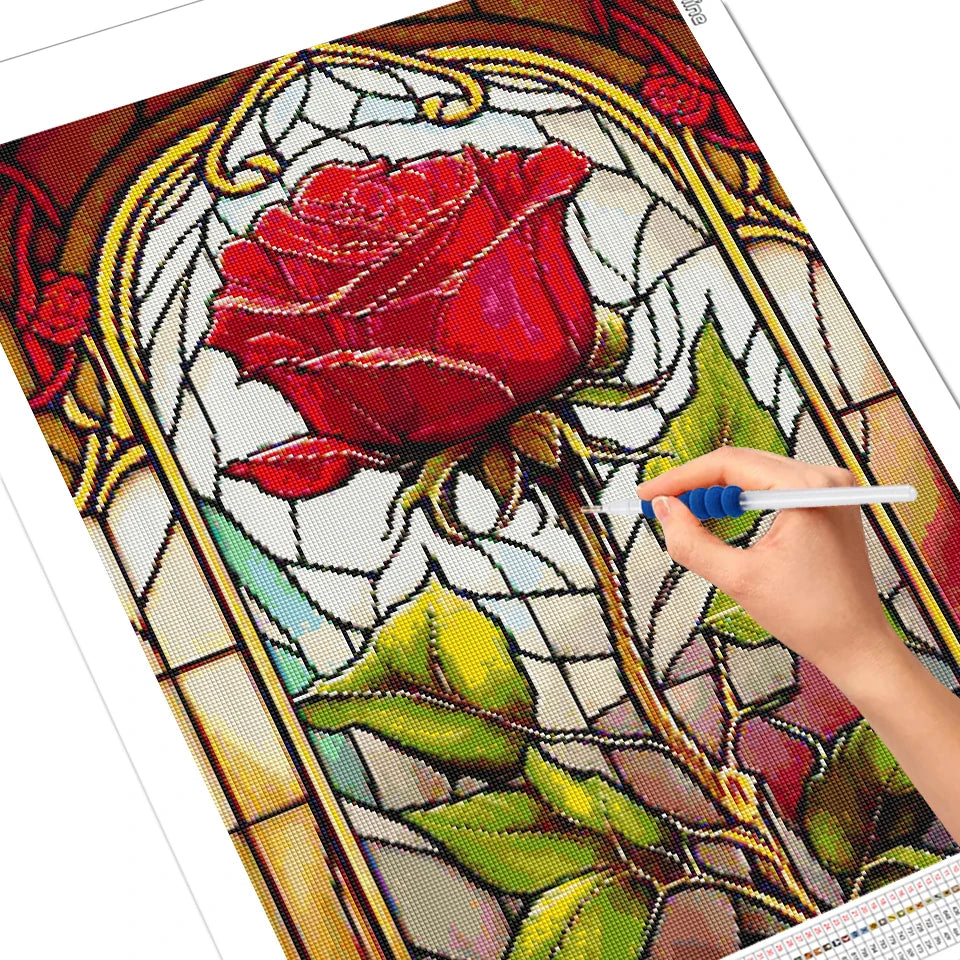 EverShine 5D Diamond Painting Rose Lotus Stained Glass | Flower Diamond Painting Art