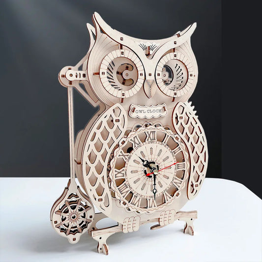 3D DIY Wooden Puzzle | Jigsaw Owl Pendulum Vintage Clock Model | Block Kits