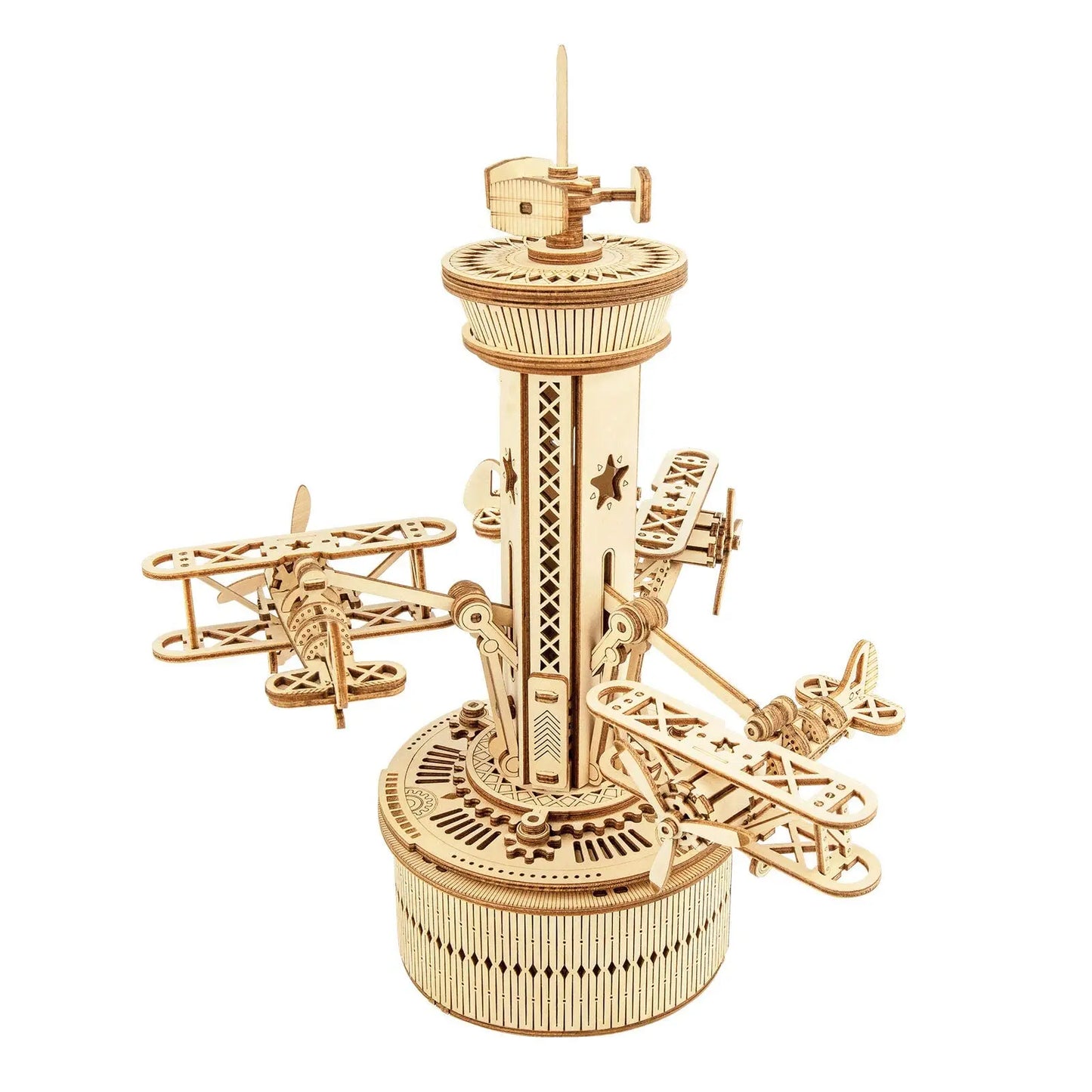 3D Wooden Puzzles for Adults | DIY Musical Box Model Kit to Build Self-Assembly Building Kit | Airplane- Control Tower