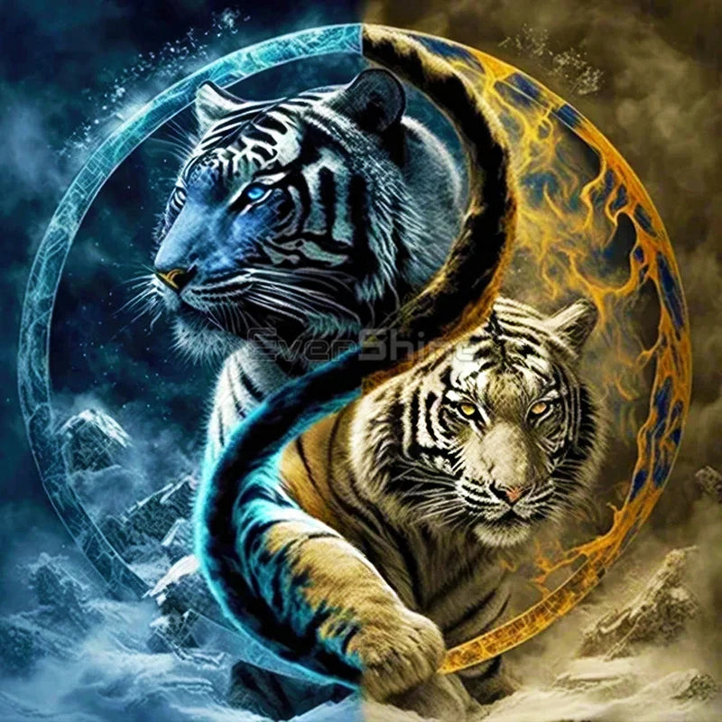 EverShine Full Square Diamond Painting Tiger Craft Kit | Tai Chi Diamond Painting Animal DIY | 30*30cm Diamond Painting